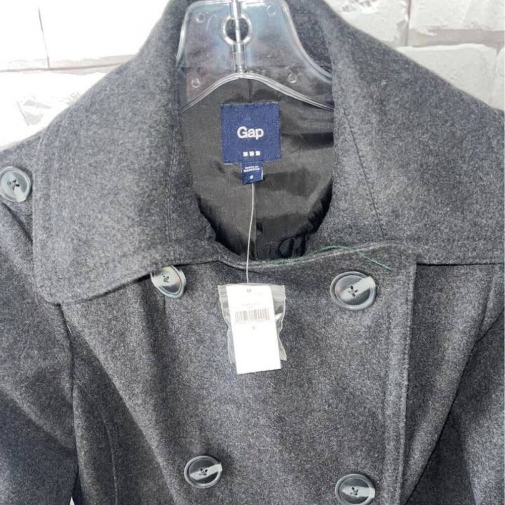 Gap Mens Pea Coat Black Wool Blend  Size Small - Picture 2 of 3